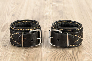 Arm cuffs / ankle cuffs - set of 2 - leather - hand-sewn