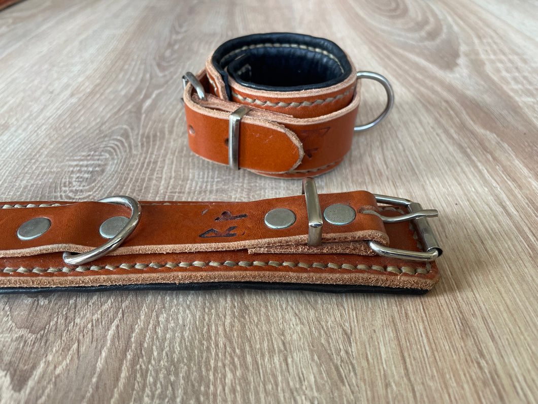 Arm cuffs / ankle cuffs - set of 2 - leather - riveted